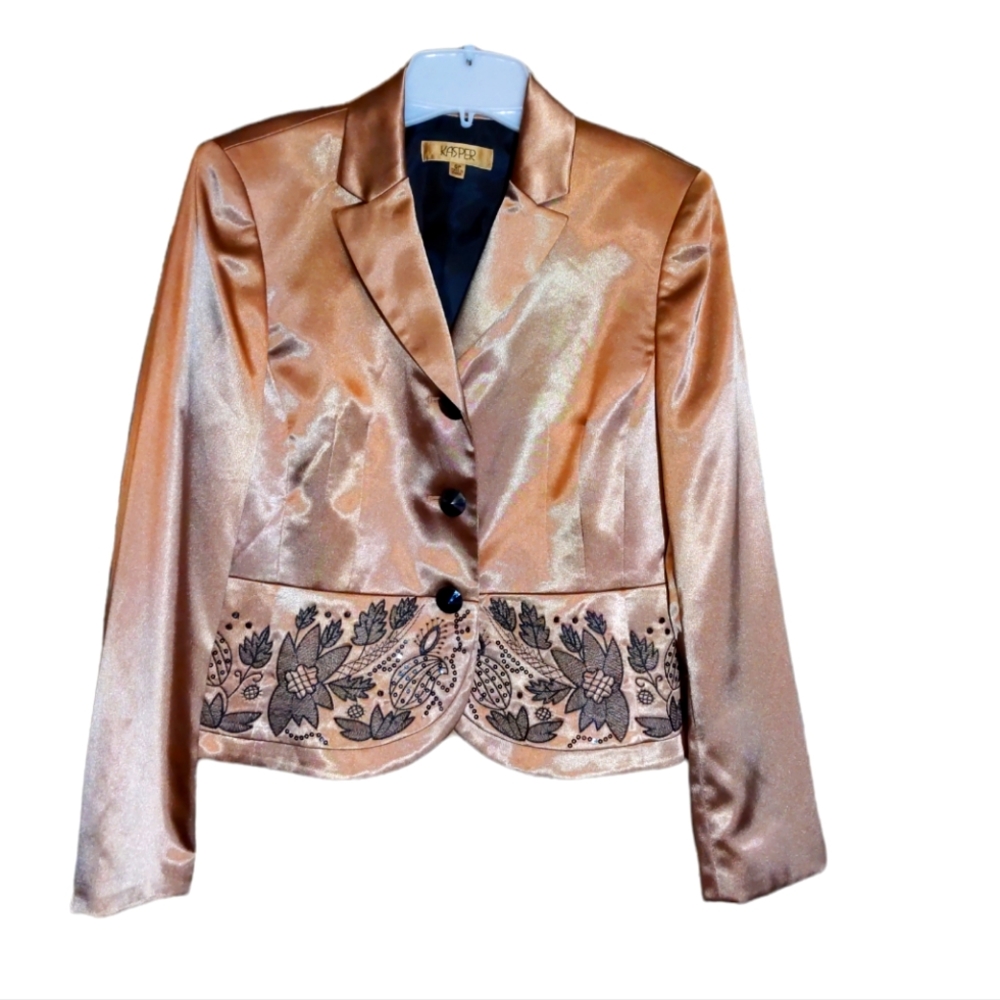 Kasper copper black embroidered peplum blazer